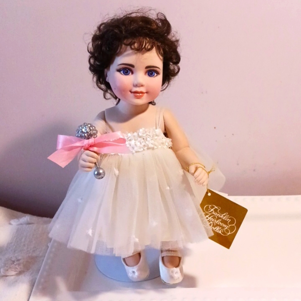 ❤️ Gorgeous Porcelain Elizabeth Taylor Baby Doll Franklin Heirloom Dolls 👑